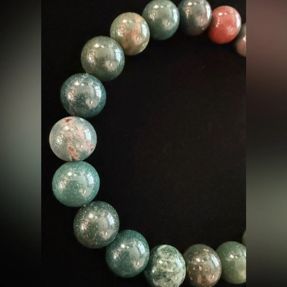 Authentic Bloodstone 10mm Stretchy Beaded Bracelet by Bombshell‎ Beads